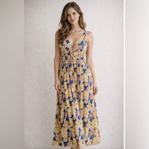 Tuckernuck Carolina Constas Floral Print maxi dress with a cutout bodice size XS